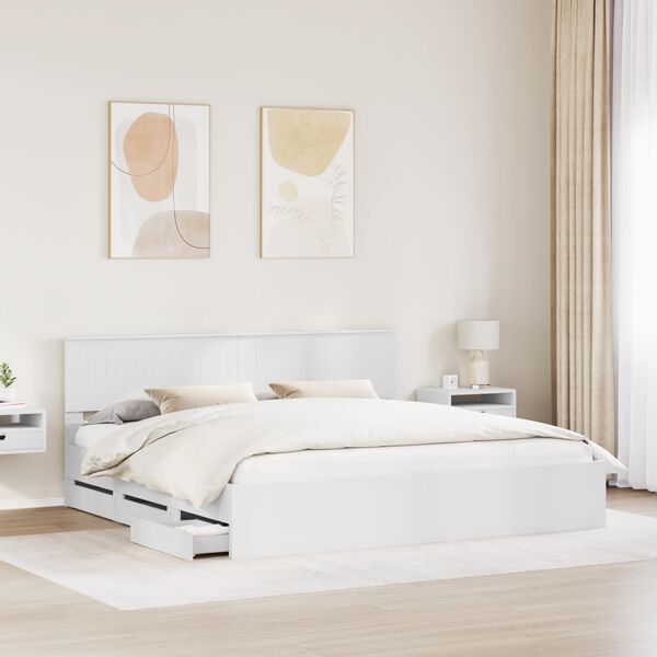 vidaXL Cadre de lit avec tiroir Blanc 200 x 200 cm Bois Ing&eacute;nierie