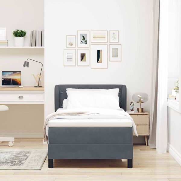 vidaXL Lit &agrave; ressorts avec matelas Gris fonc&eacute; 90 x 200 cm Velours
