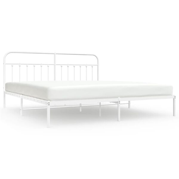 vidaXL Cadre de lit m&eacute;tal sans matelas et t&ecirc;te de lit blanc 200x200 cm
