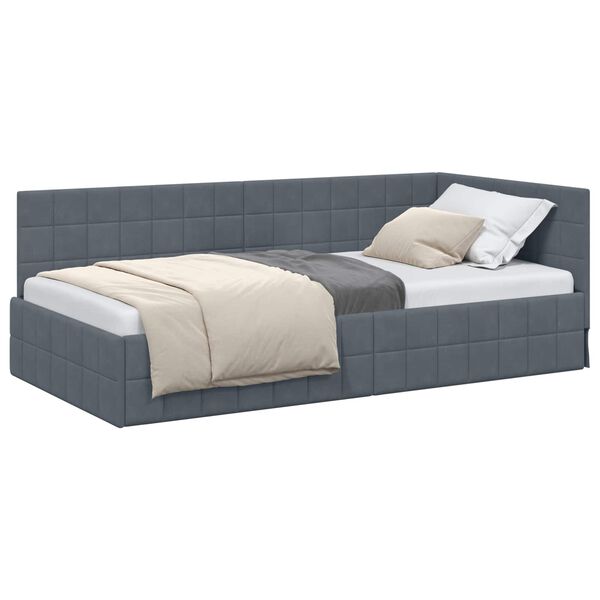 vidaXL Cadre de lit d'angle Gris fonc&eacute; 90 cm x 190 cm Velours