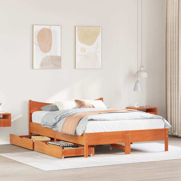 vidaXL Cadre de lit avec tiroirs cire marron 140x200cm bois pin massif