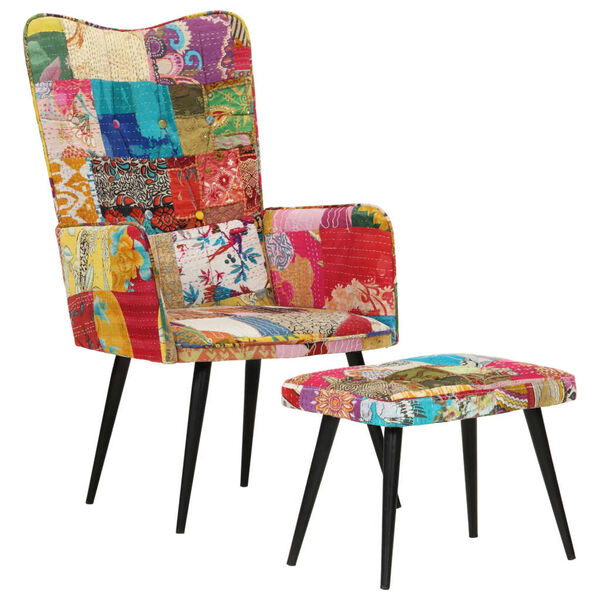 vidaXL Fauteuil avec repose-pieds Multicolore Toile patchwork