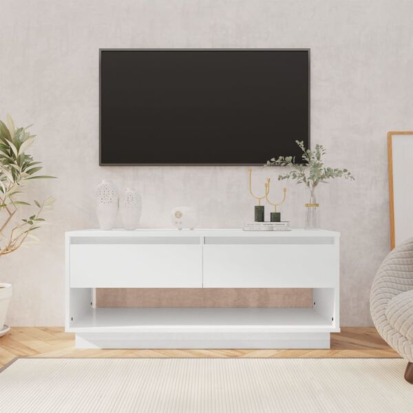 vidaXL Meuble TV blanc brillant 102x41x44 cm bois d'ingénierie