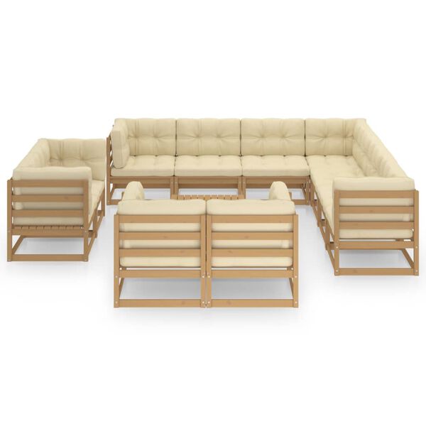 vidaXL Salon de jardin 12 pcs avec coussins marron miel bois de pin