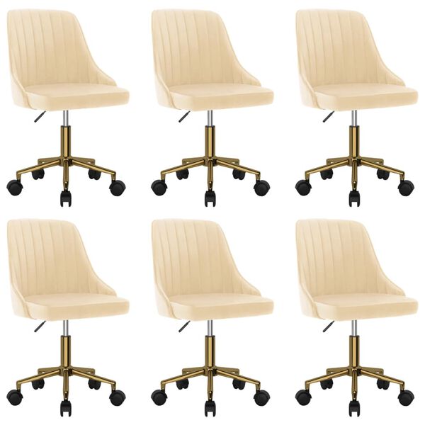 vidaXL Chaises pivotantes &agrave; manger lot de 6 cr&egrave;me velours