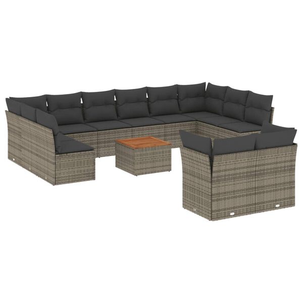 vidaXL Salon de jardin avec coussins 13 pcs gris r&eacute;sine tress&eacute;e