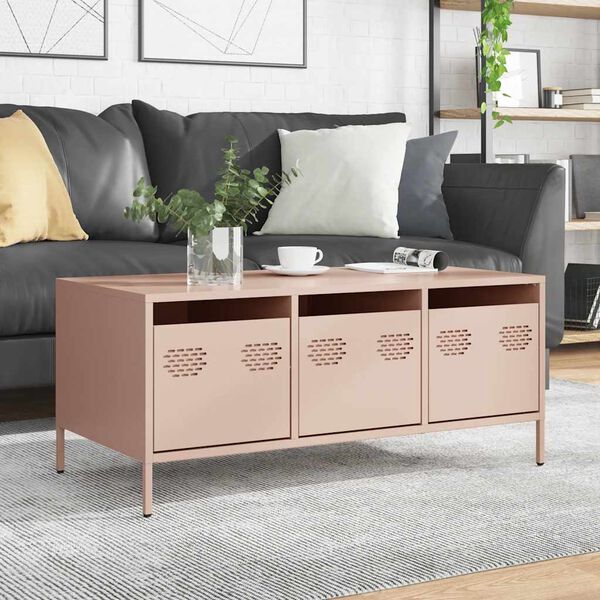 vidaXL Table basse rose 101,5x50x43,5 cm acier lamin&eacute; &agrave; froid