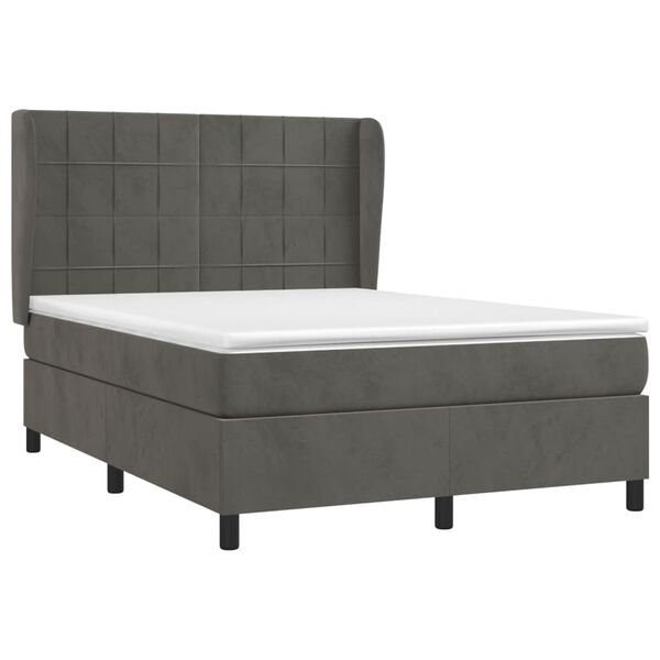 vidaXL Sommier &agrave; lattes de lit et matelas Gris fonc&eacute; 140x200cm Velours