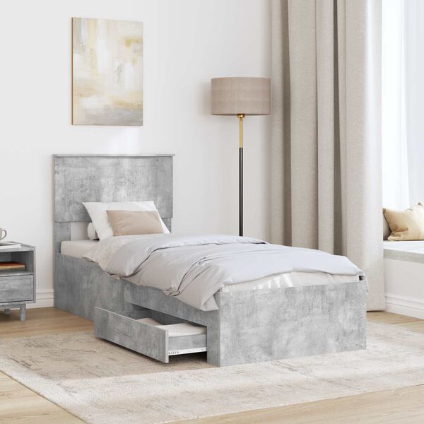 vidaXL Cadre de lit Gris B&eacute;ton et Argent 70 x 190 cm Bois d'ing&eacute;nierie