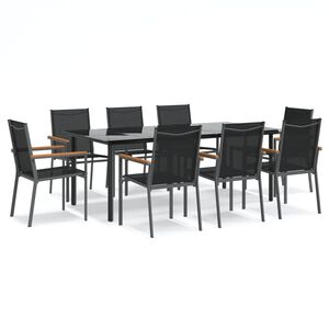 vidaXL Ensemble &agrave; manger de jardin 9 pcs noir textil&egrave;ne et acier