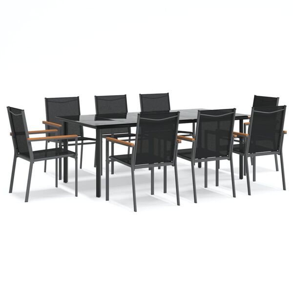 vidaXL Ensemble à manger de jardin 9 pcs noir textilène et acier