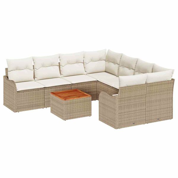 vidaXL Ensemble de canap&eacute; de jardin avec coussin 9 pcs Beige polyrotin