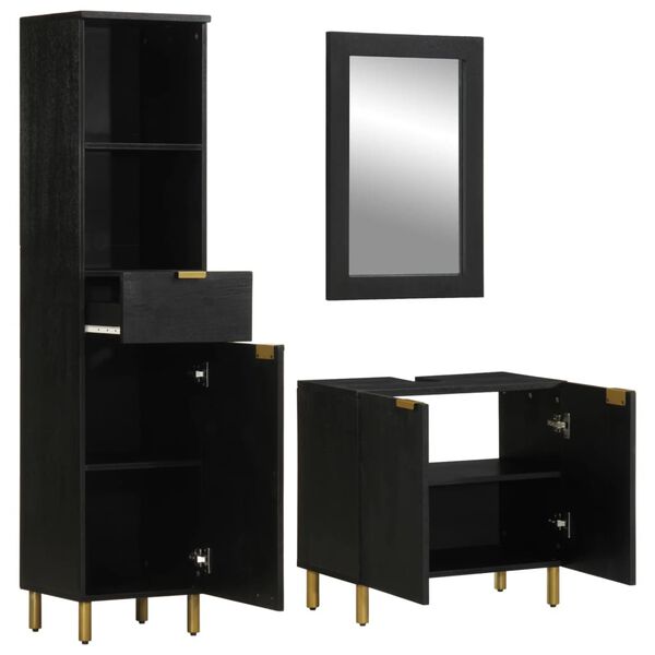 vidaXL Ensemble de meubles salle de bain 3 pcs noir bois d'ing&eacute;nierie