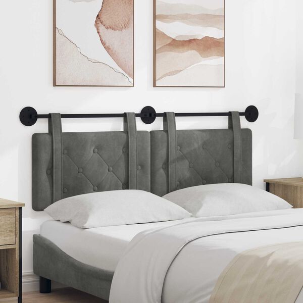 vidaXL T&ecirc;te de lit suspendue Gris fonc&eacute; 130 x 55 x 5 cm Velours