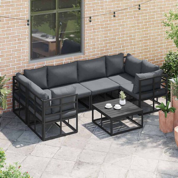 vidaXL Ensemble de canap&eacute; de jardin avec coussin 6 pcs Noir Aluminium