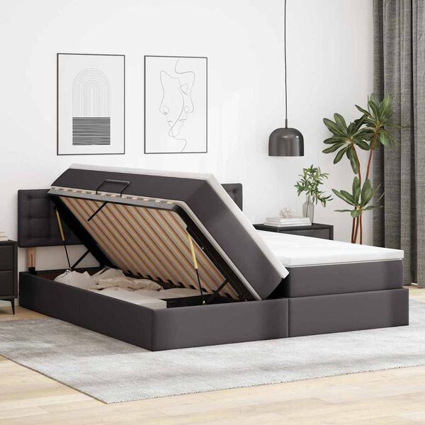 vidaXL Lit de Rangement Gris 200 x 200 cm Cuir synth&eacute;tique