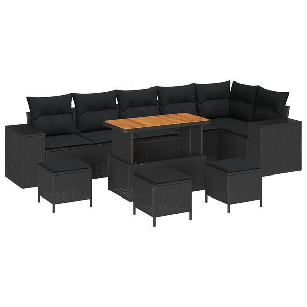 vidaXL Ensemble de canap&eacute; de jardin avec coussin 10 pcs Noir polyrotin