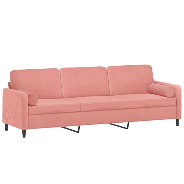 vidaXL Canap&eacute; 3 places oreillers et coussins Rose 210 cm Velours