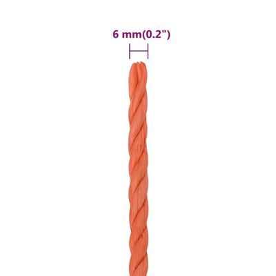 vidaXL Corde de travail Orange 6 mm 250 m Polypropylène
