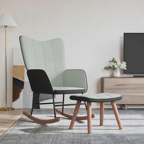 vidaXL Chaise &agrave; bascule avec repose-pied Gris clair Velours et PVC