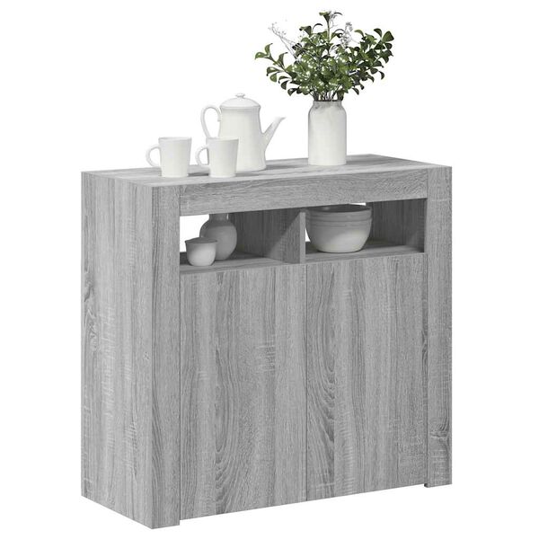 vidaXL Buffet avec lumi&egrave;res LED sonoma gris 80x35x75 cm