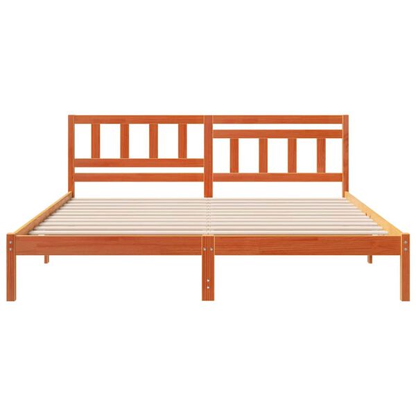 vidaXL Cadre de lit avec t&ecirc;te de lit Brun cire 180 x 200 cm Pin massif