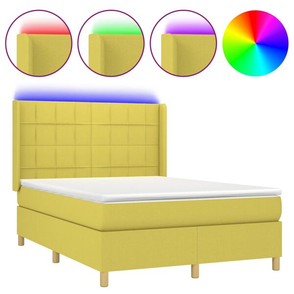 vidaXL Sommier &agrave; lattes de lit matelas et LED Vert 140x200 cm Tissu