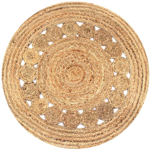 vidaXL Tapis Jute design tress&eacute; 90 cm rond