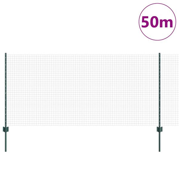 vidaXL Cl&ocirc;ture et Poteau Vert 1 x 50 m Acier
