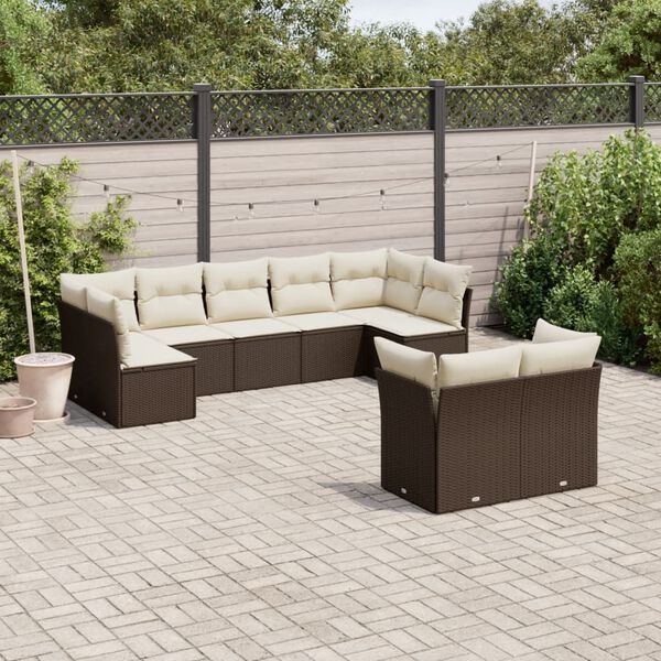 vidaXL Salon de jardin avec coussins 9 pcs marron r&eacute;sine tress&eacute;e