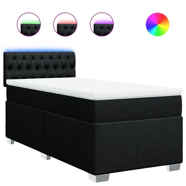 vidaXL Sommier &agrave; lattes de lit avec matelas Noir 90x190 cm Tissu
