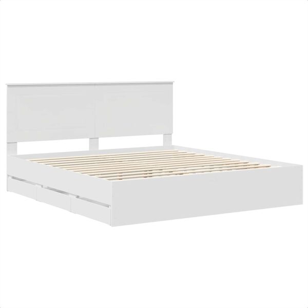 vidaXL Cadre de lit avec tiroir Blanc 180 x 200 cm Bois Ing&eacute;nierie