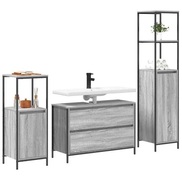 vidaXL Ensemble de mobilier de salle de bain 3 pcs Gris Sonoma