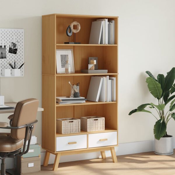 vidaXL Biblioth&egrave;que &agrave; 4 niveaux OLDEN blanc marron bois de pin massif