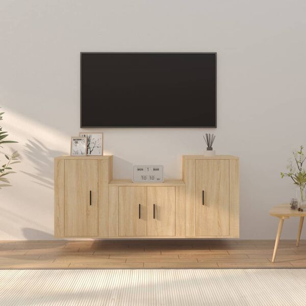 vidaXL Ensemble de meubles TV 3 pcs Ch&ecirc;ne sonoma Bois d'ing&eacute;nierie