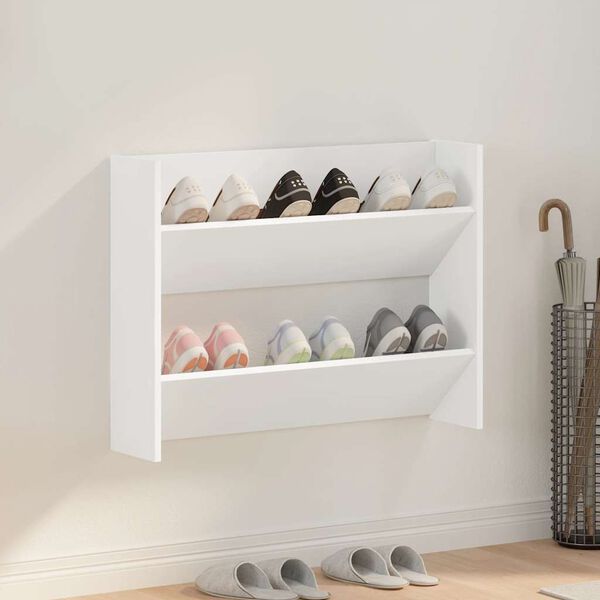 vidaXL Armoire &agrave; chaussures murale Blanc 80x18x60 cm Agglom&eacute;r&eacute;