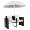 vidaXL Lit de jardin avec parasol Noir R&eacute;sine tress&eacute;e