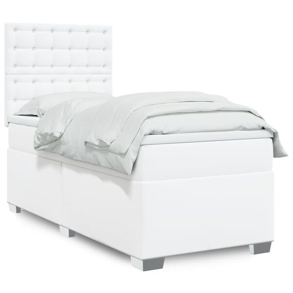 vidaXL Sommier &agrave; lattes de lit avec matelas Blanc 100x200cm Similicuir
