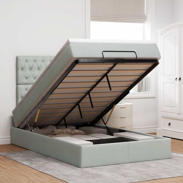 vidaXL Cadre de lit ottoman avec matelas gris clair 120x190 cm velours