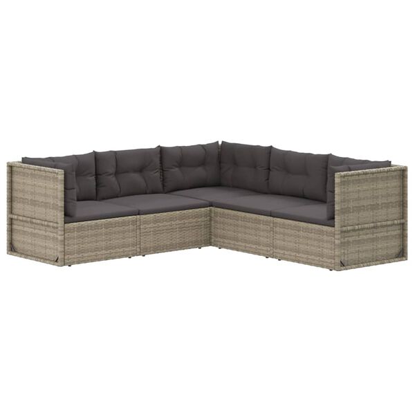 vidaXL Salon de jardin 5 pcs avec coussins Gris R&eacute;sine tress&eacute;e