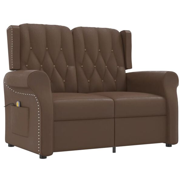 vidaXL Fauteuil de massage inclinable 2 places marron brillant