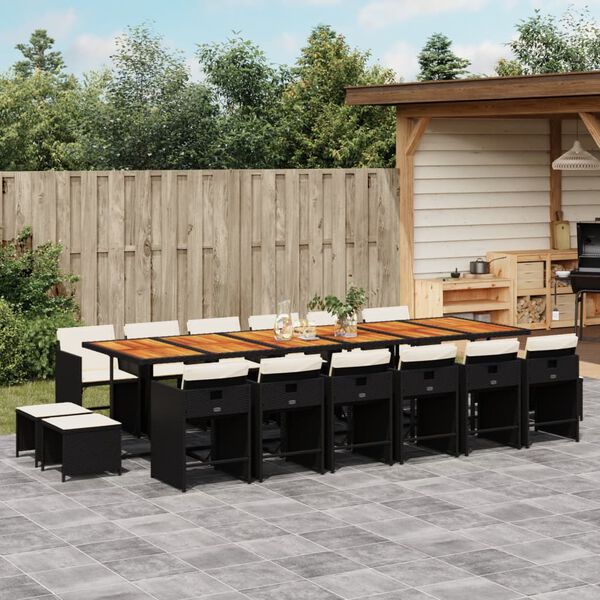 vidaXL Ensemble &agrave; manger de jardin 17 pcs coussins noir r&eacute;sine tress&eacute;e
