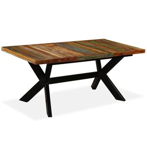 vidaXL Table &agrave; manger Bois r&eacute;cup&eacute;ration massif et croix en acier 180cm