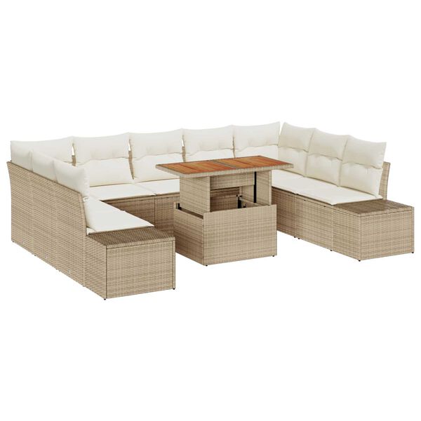 vidaXL Ensemble de canap&eacute; de jardin 10 pcs Beige Poly rotin