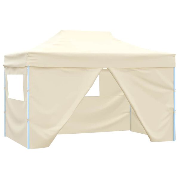 vidaXL Tente de r&eacute;ception pliable avec 4 parois 3x4 m Acier Cr&egrave;me