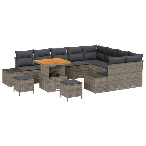 vidaXL Ensemble de canap&eacute; de jardin 12 pcs Gris Poly rotin