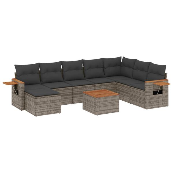 vidaXL Salon de jardin 9 pcs avec coussins gris r&eacute;sine tress&eacute;e