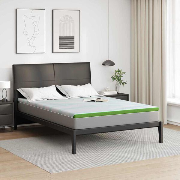 vidaXL Surmatelas Blanc et vert 180 x 200 x 6 cm Tissu Jacquard