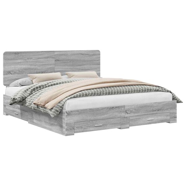 vidaXL Cadre de lit Gris Sonoma 200 x 200 cm Bois d'ing&eacute;nierie