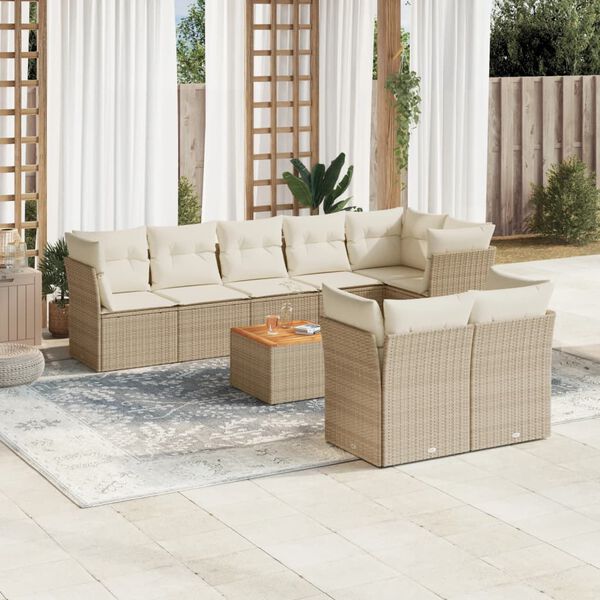 vidaXL Salon de jardin avec coussins 9 pcs beige r&eacute;sine tress&eacute;e